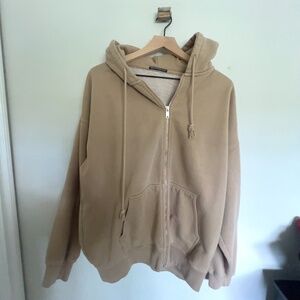 Brandy Melville  Christy Oversized Zip Up Hoodie Tan One Size